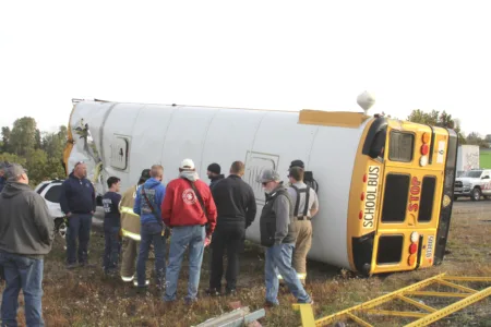 Local fire departments train in simulated bus crash